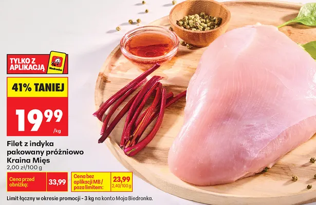 Filet z indyka pakowany próżniowo Kraina Mięs promocja w Biedronka