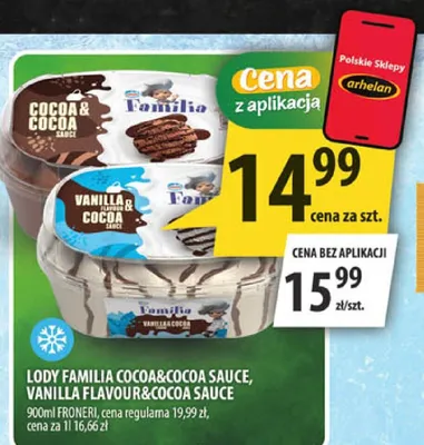 Lody Familia Cocoa&Cocoa Sauce, Vanilla Flavour&Cocoa Sauce promocja w Arhelan