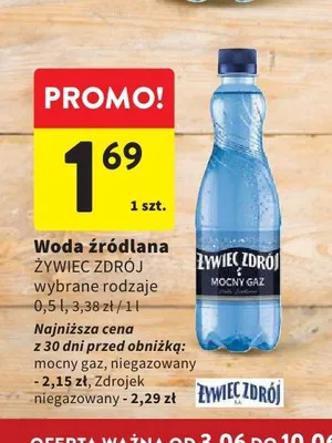 Woda źródlana Żywiec Zdrój Mocny Gaz promocja w Intermarche