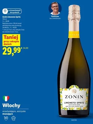 Wino musujące Zonin Limoneto Spritz promocja w Lidl
