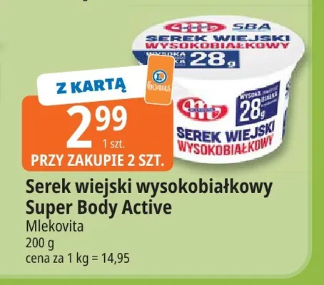 Serek wiejski wysokobiałkowy Super Body Active Mlekovita promocja w Leclerc