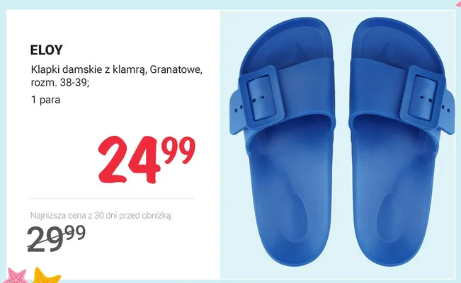 Klapki damskie z klamrą Eloy granatowe rozm. 38-39 promocja w Rossmann