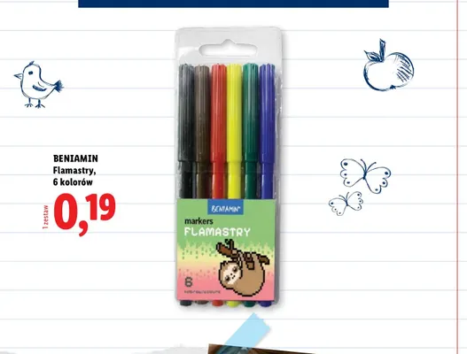 Flamastry Beniamin 6 kolorów promocja w Lidl