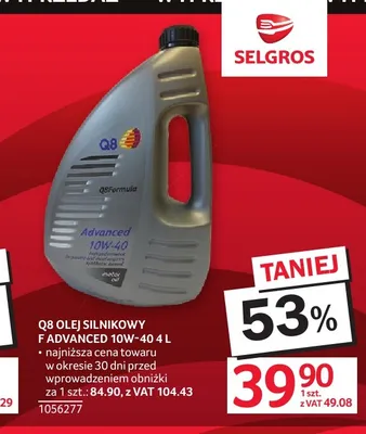 Olej silnikowy Q8 Advanced 10W-40 promocja w Selgros