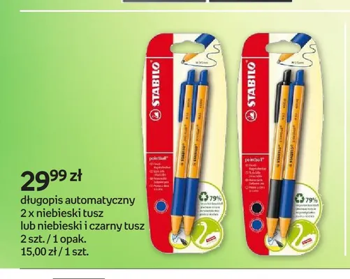 Długopis automatyczny niebieski i czarny tusz Stabilo pointball 2-pak promocja w Empik