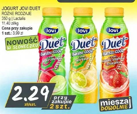 Jogurt Jovi Duet o smaku różowy grejpfrut-truskawka promocja w Słoneczko