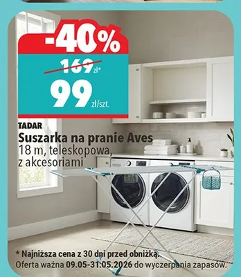 Suszarka na pranie TADAR Aves 18m teleskopowa z akcesoriami promocja w Biedronka