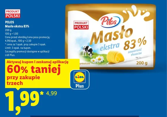 Masło ekstra 83% Pilos promocja w Lidl