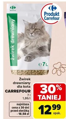 Żwirek drewniany dla kota Carrefour promocja w Carrefour