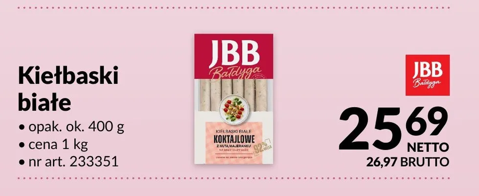 Kiełbaski białe JBB Bałdyga promocja w Makro
