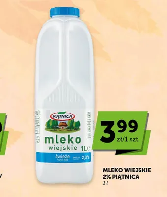 Mleko wiejskie Piątnica 2% promocja w Euro Sklep