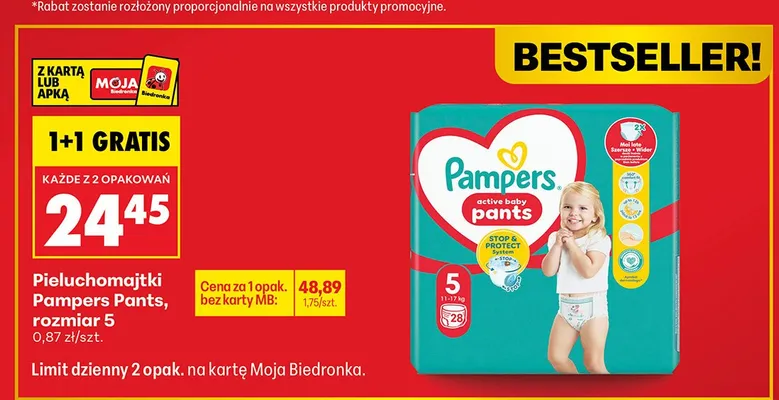 Pieluchomajtki Pampers Pants rozmiar 5 promocja w Biedronka