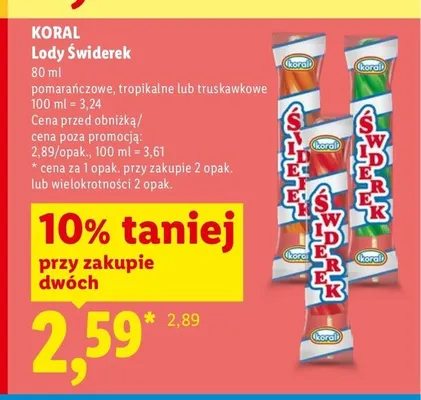 Lody Świderek Koral truskawkowe promocja w Lidl