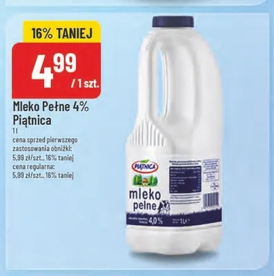 Mleko pełne Piątnica 4% promocja w POLOmarket