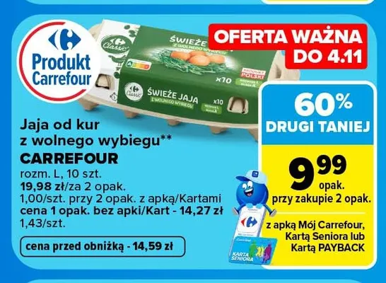 Jajka kurze od kur z wolnego wybiegu Carrefour promocja w Carrefour Market