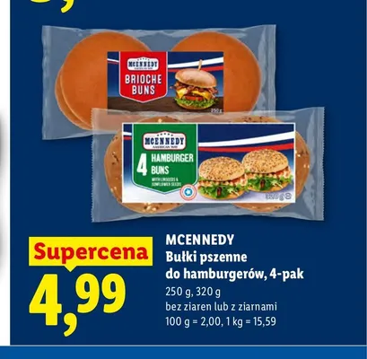 Bułki pszenne do hamburgerów Brioche Buns McEnnedy 4-pak promocja w Lidl