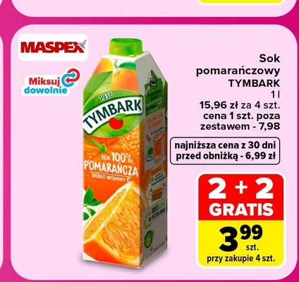 Sok pomarańczowy Tymbark promocja w Carrefour Market