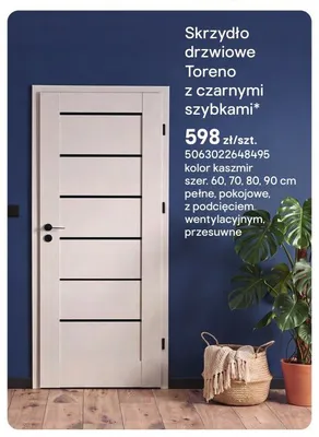Skrzydło drzwiowe Toreno z czarnymi szybkami kolor kaszmir szer. 60,70,80,90cm pełne, pokojowe, z podcięciem wentylacyjnym, przesuwne promocja w Castorama