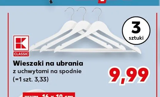 Wieszaki na ubrania K-Classic 3-pak promocja w Kaufland