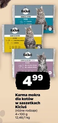 Karma mokra dla kotów w saszetkach Kiciuś w sosie z cielęciną i indykiem promocja w Netto