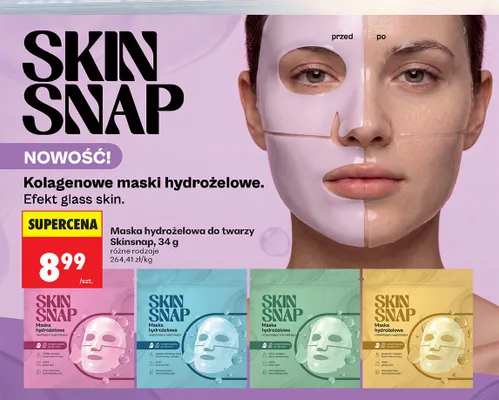 Maska hydrożelowa do twarzy oczyszczająco-normalizująca Skinsnap promocja w Biedronka
