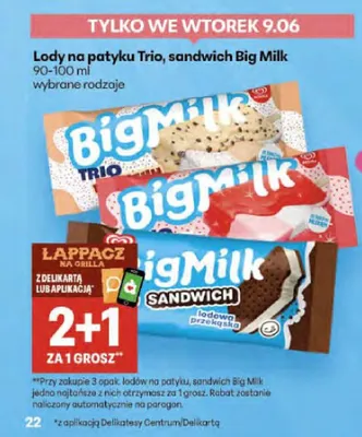 Lody sandwich Big Milk 90-100ml promocja w Delikatesy Centrum