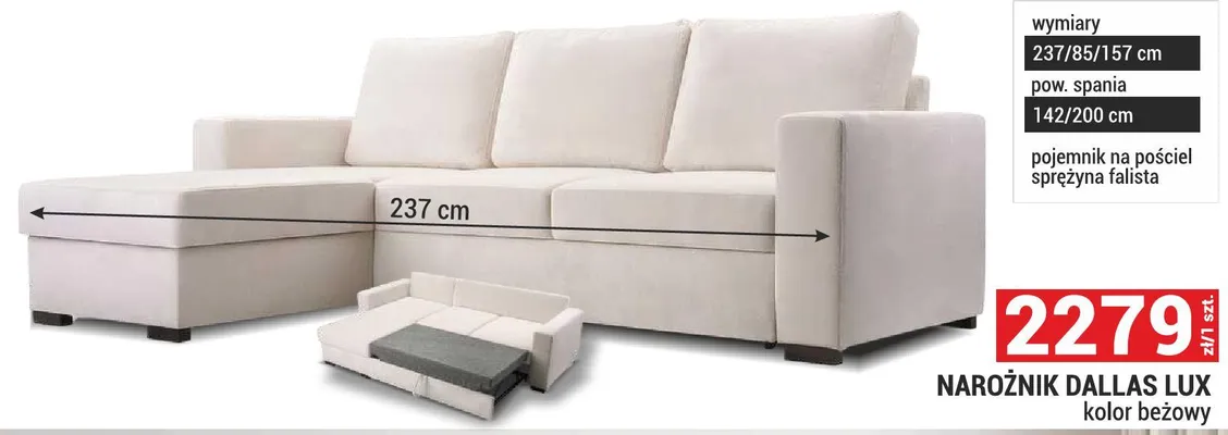 Narożnik Dallas Lux kolor beżowy promocja w Merkury Market