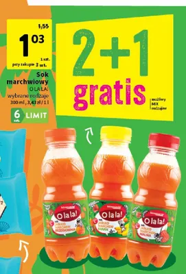 Sok marchwiowy jabłko marchew brzoskwinia O la la! promocja w Intermarche