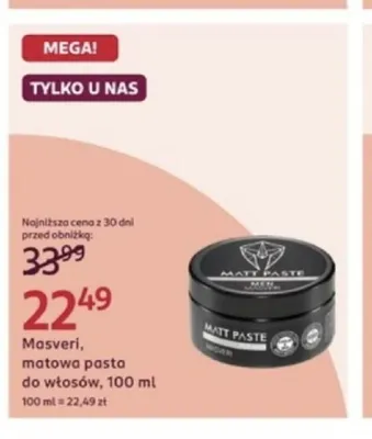 Matowa pasta do włosów Masveri promocja w Rossmann