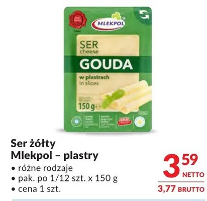 Ser żółty Mlekpol - plastry, różne rodzaje promocja w Makro