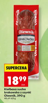 Kiełbasa sucha krakowska z szynki Olewnik promocja w Biedronka