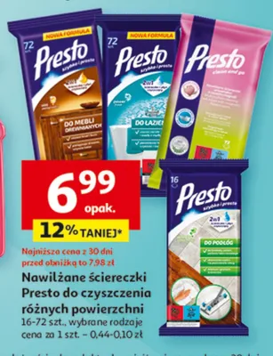 Nawilżane ściereczki Presto do czyszczenia różnych powierzchni promocja w Auchan