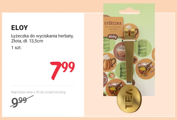 Łyżeczka do wyciskania herbaty złota dł. 13,5 cm Eloy promocja w Rossmann