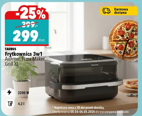 Frytkownica 3w1 Airfryer, Pizza Maker, Grill XL Taurus promocja w Biedronka Home