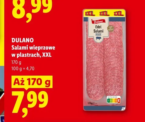 Salami wieprzowe w plastrach XXL Dulano promocja w Lidl