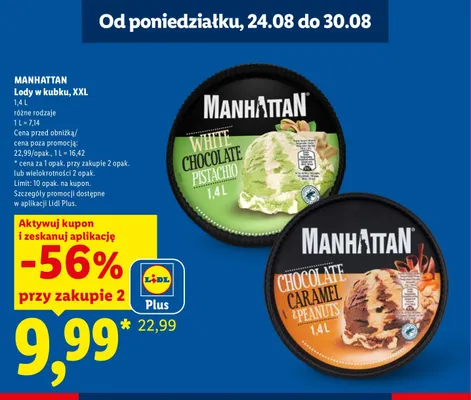 Lody w kubku Manhattan White Chocolate Pistachio promocja w Lidl