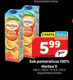 Sok pomarańcza 100% Hortex promocja w Delfin