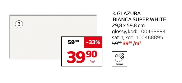 Glazura Bianca Super White satin 29,8x59,8 cm Cersanit promocja w Komfort