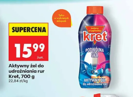 Aktywny żel do udrożniania rur Kret Podwójna Siła promocja w Biedronka