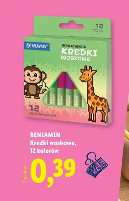 Kredki woskowe Beniamin 12 kolorów promocja w Lidl