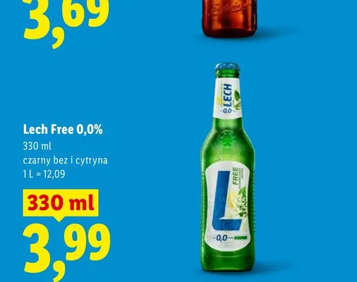 Piwo bezalkoholowe Lech Free czarny bez i cytryna promocja w Lidl