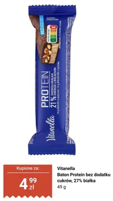 Baton proteinowy Vitanella bez dodatku cukrów 27% białka promocja w Biedronka