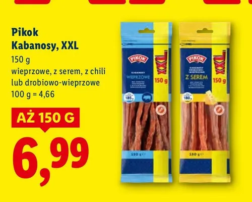Kabanosy, XXL wieprzowe, z serem, z chili lub drobiowo-wieprzowe promocja w Lidl