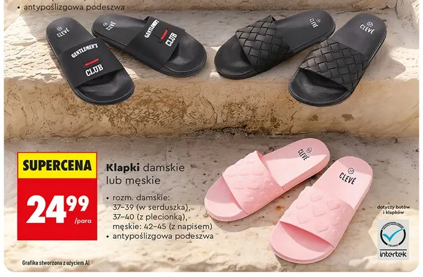 Klapki damskie Clevé z plecionką promocja w Biedronka