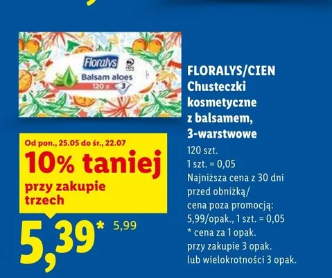Chusteczki kosmetyczne z balsamem Floralys 3-warstwowe promocja w Lidl