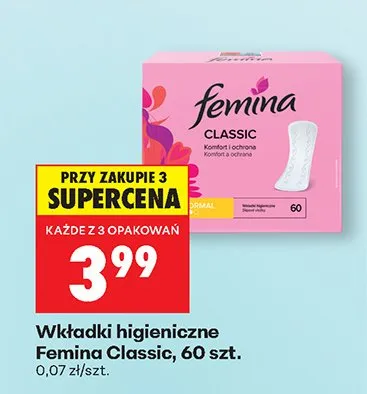 Wkładki higieniczne Classic Femina promocja w Biedronka
