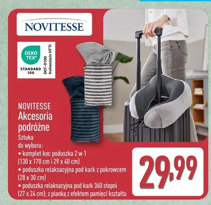 Akcesoria podróżne Novitesse komplet koc poduszka 2w1 130x170cm i 29x40cm promocja w Aldi