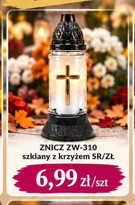 Znicz ZW-310 szklany z krzyżem SR/ZŁ promocja w emma MARKET
