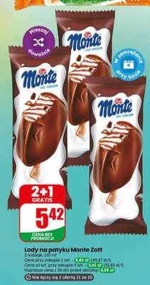 Lody na patyku Monte Zott 2 rodzaje promocja w Dino