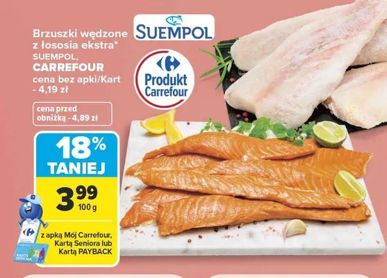 Brzuszki wędzone z łososia ekstra Suempol promocja w Carrefour Market
